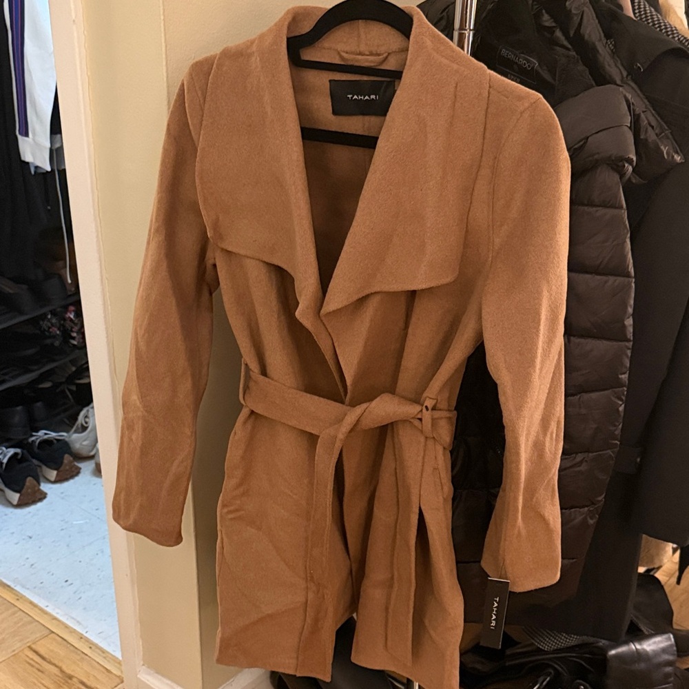 Tahari Tan Wrap Coat